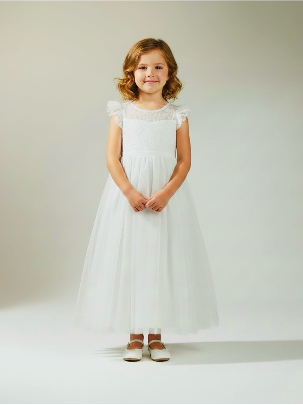 Girls' White Tulle Communion & Special Occasion Dress - Size 6/7Y, Worn Once